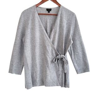 Talbots 100% Cashmere Light Gray Wrap Vneck Cardigan Sweater Large